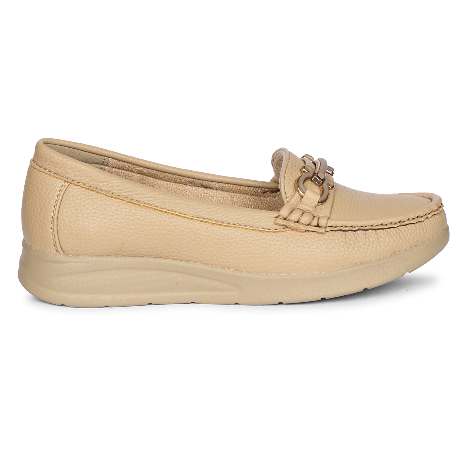 Fangirl Horsebit-Trim Beige Moccasins - Image 2