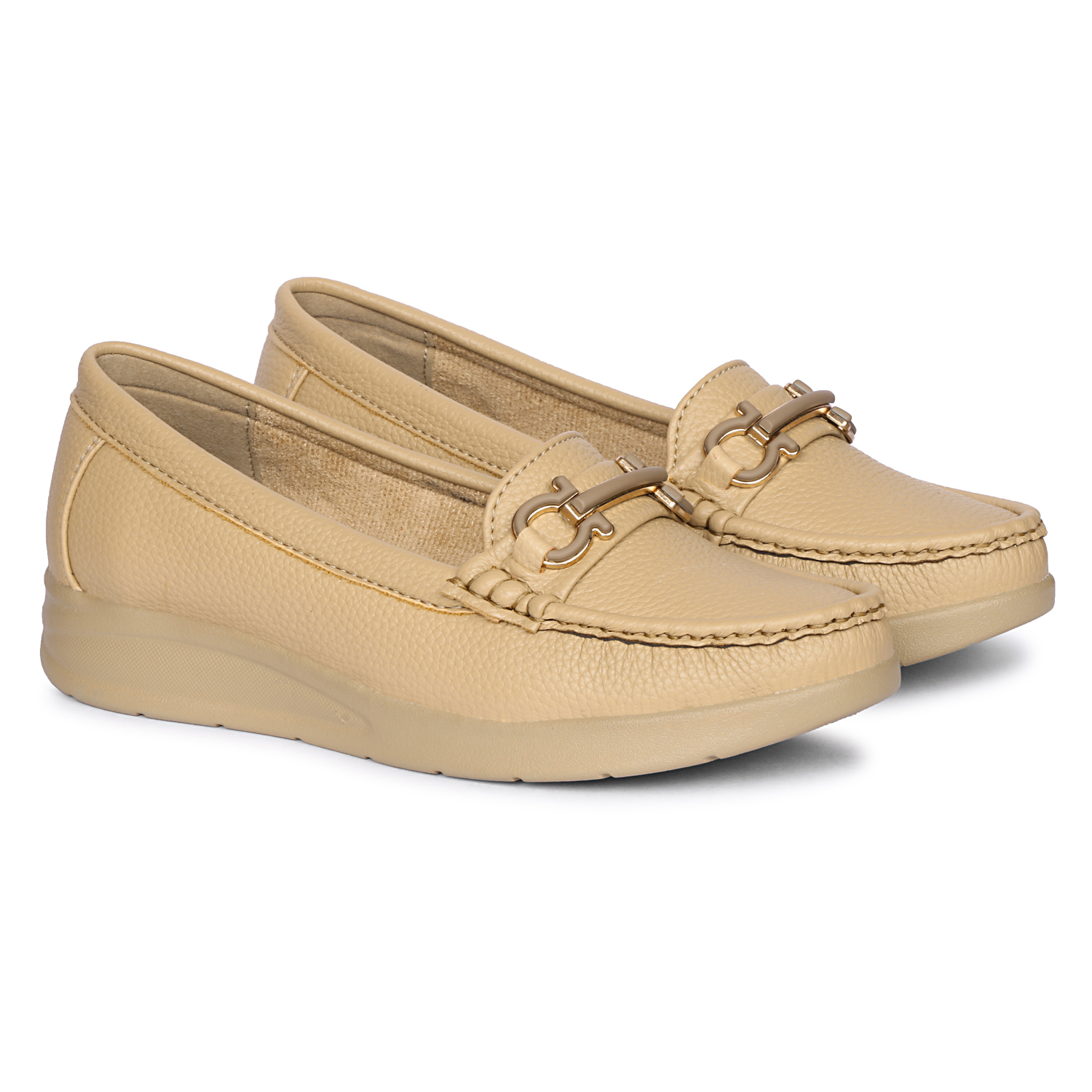 Fangirl Horsebit-Trim Beige Moccasins - Image 3