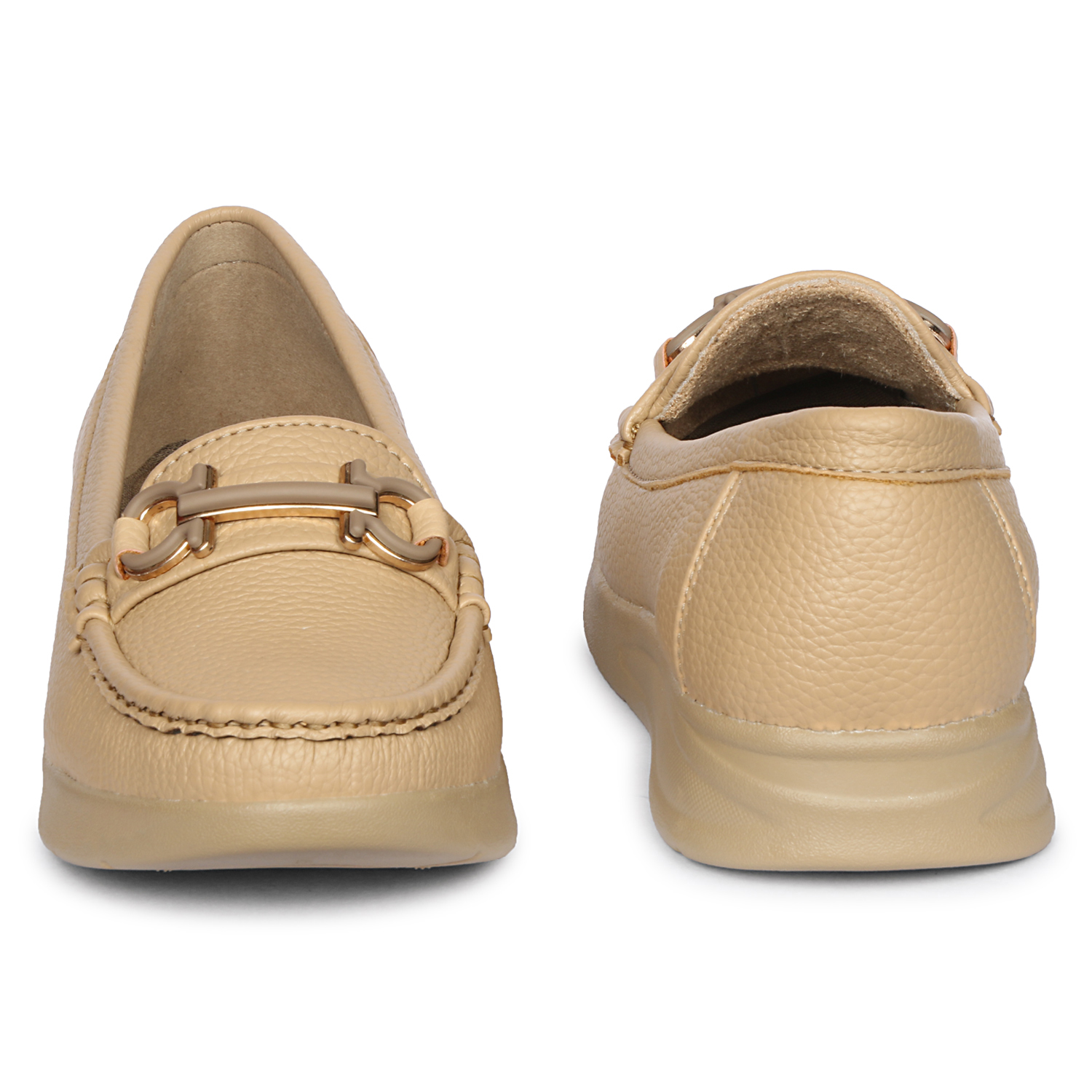 Fangirl Horsebit-Trim Beige Moccasins - Image 4