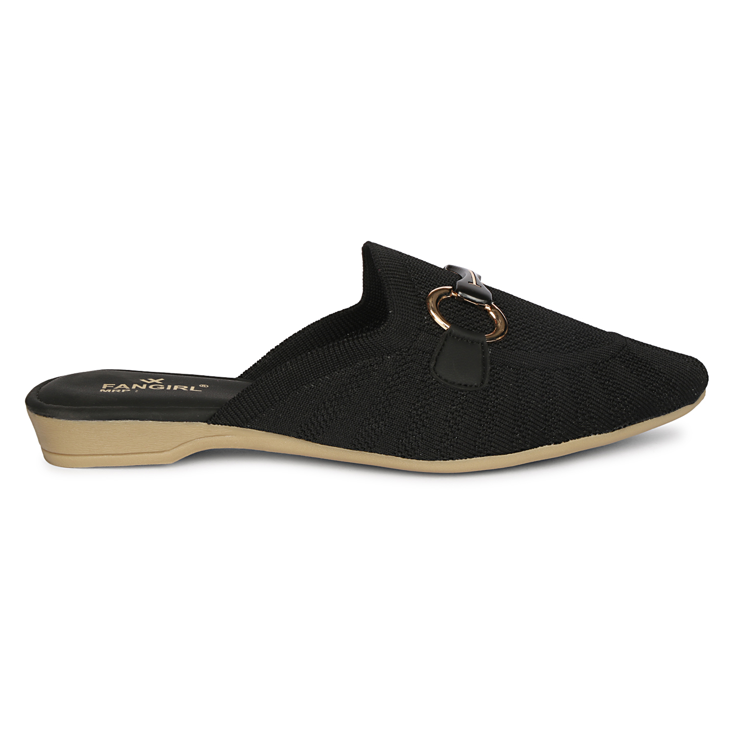 Fangirl Horsebit-Trim Premium Fabric Black Mule - Image 4