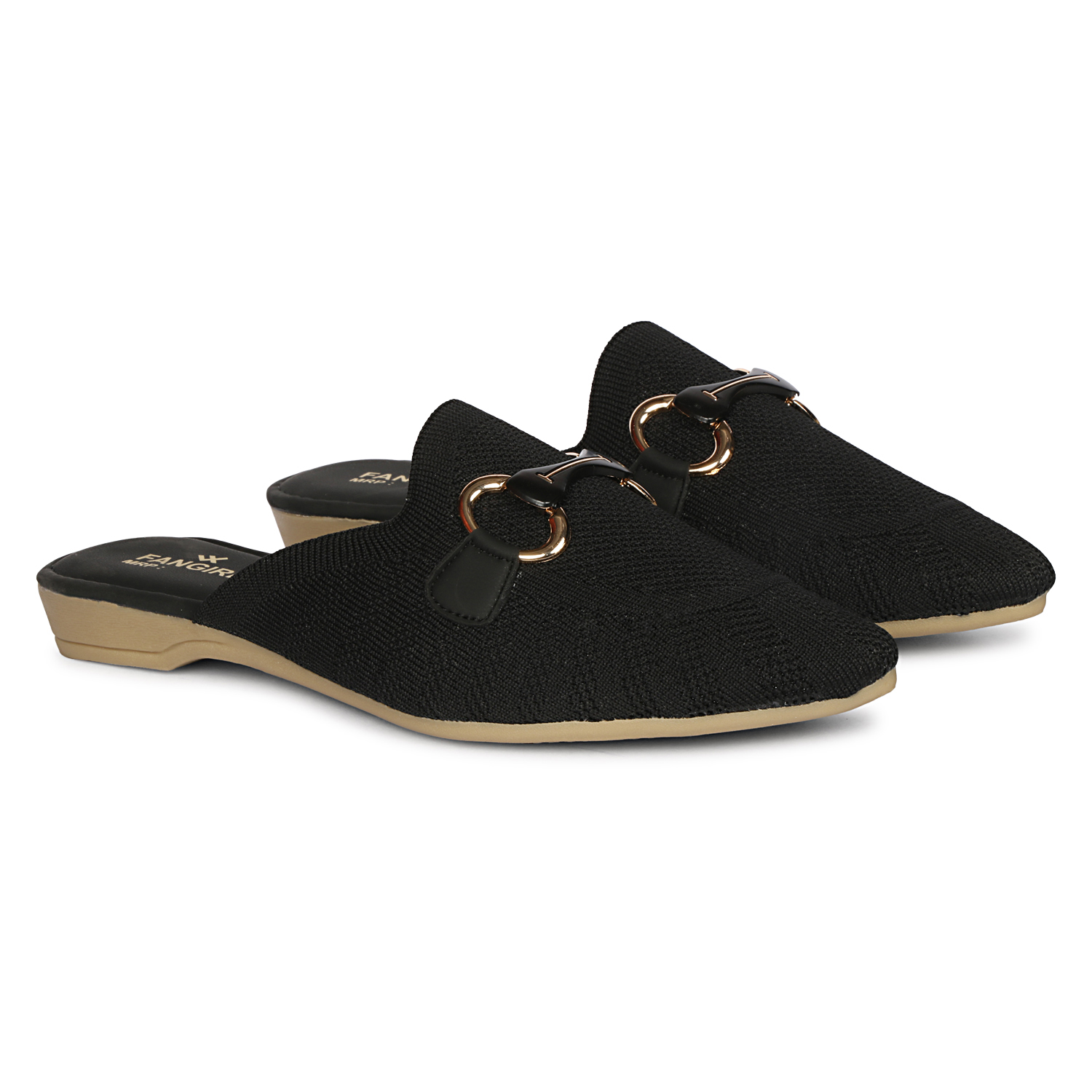 Fangirl Horsebit-Trim Premium Fabric Black Mule - Image 2