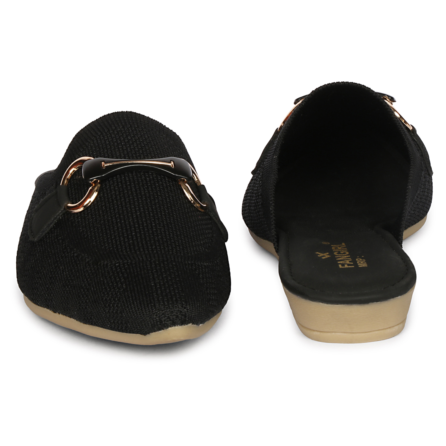 Fangirl Horsebit-Trim Premium Fabric Black Mule - Image 5