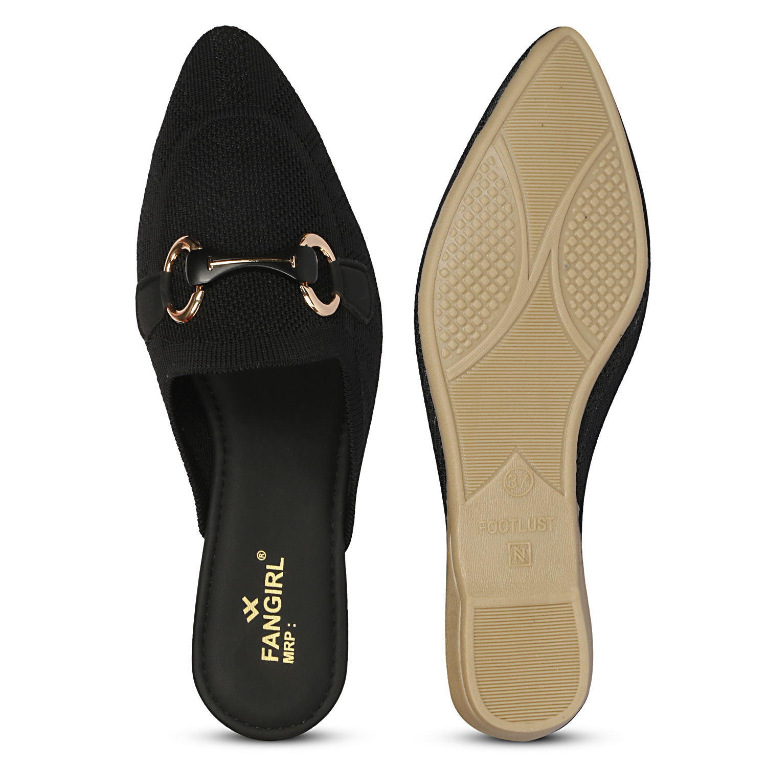 Fangirl Horsebit-Trim Premium Fabric Black Mule - Image 3