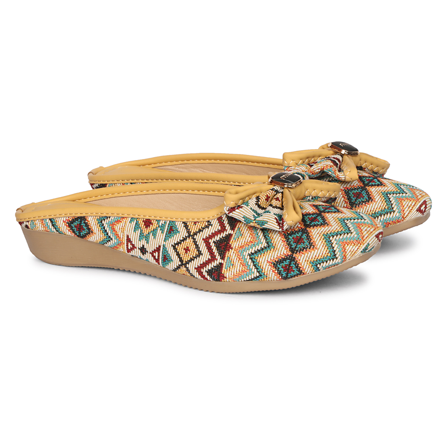 Fangirl Aztec-Print Bow Mule Flats - Image 3