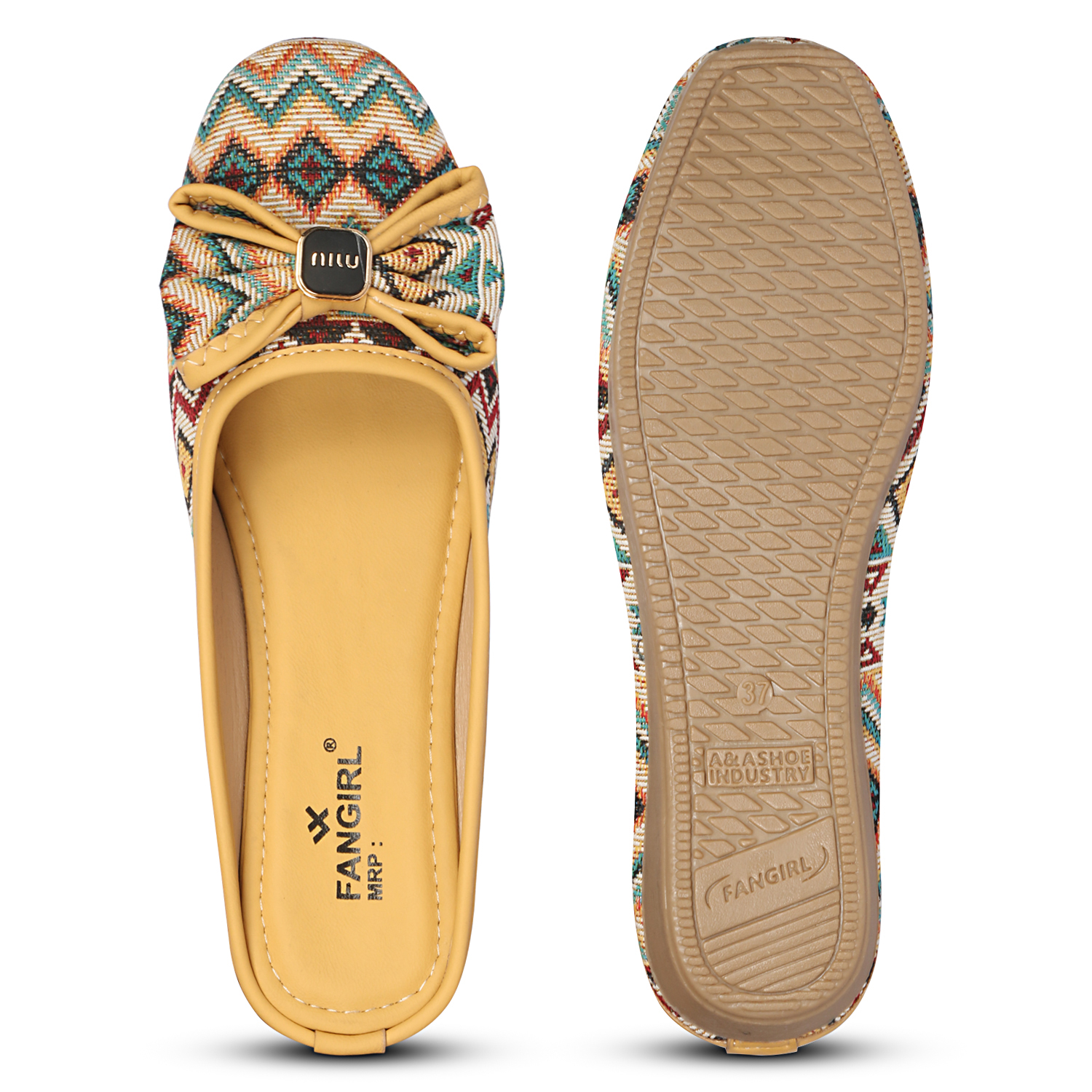Fangirl Aztec-Print Bow Mule Flats - Image 5