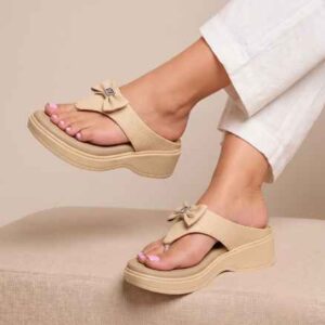 Fangirl Bow-Buckle Ribbed Thong Wedge