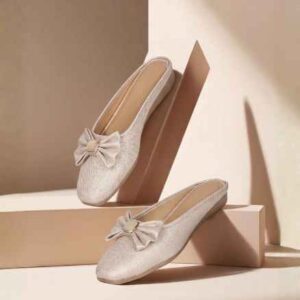 Fangirl Bow-Detail Shimmer Wedge Mule