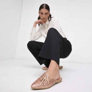Fangirl Studded Leaf-Cut Diamante Mule Flat